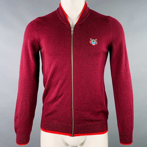 KENZO Size XS Burgundy Red Knit Wool Blend Zip Up Sweater