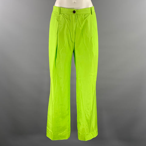 DRIES VAN NOTEN Size 10 Green Neon Silk Cotton Pleated Pants
