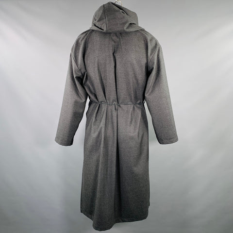 MONITALY Taille L Gris Anthracite Laine Manteau ceinturé ouvert à capuche