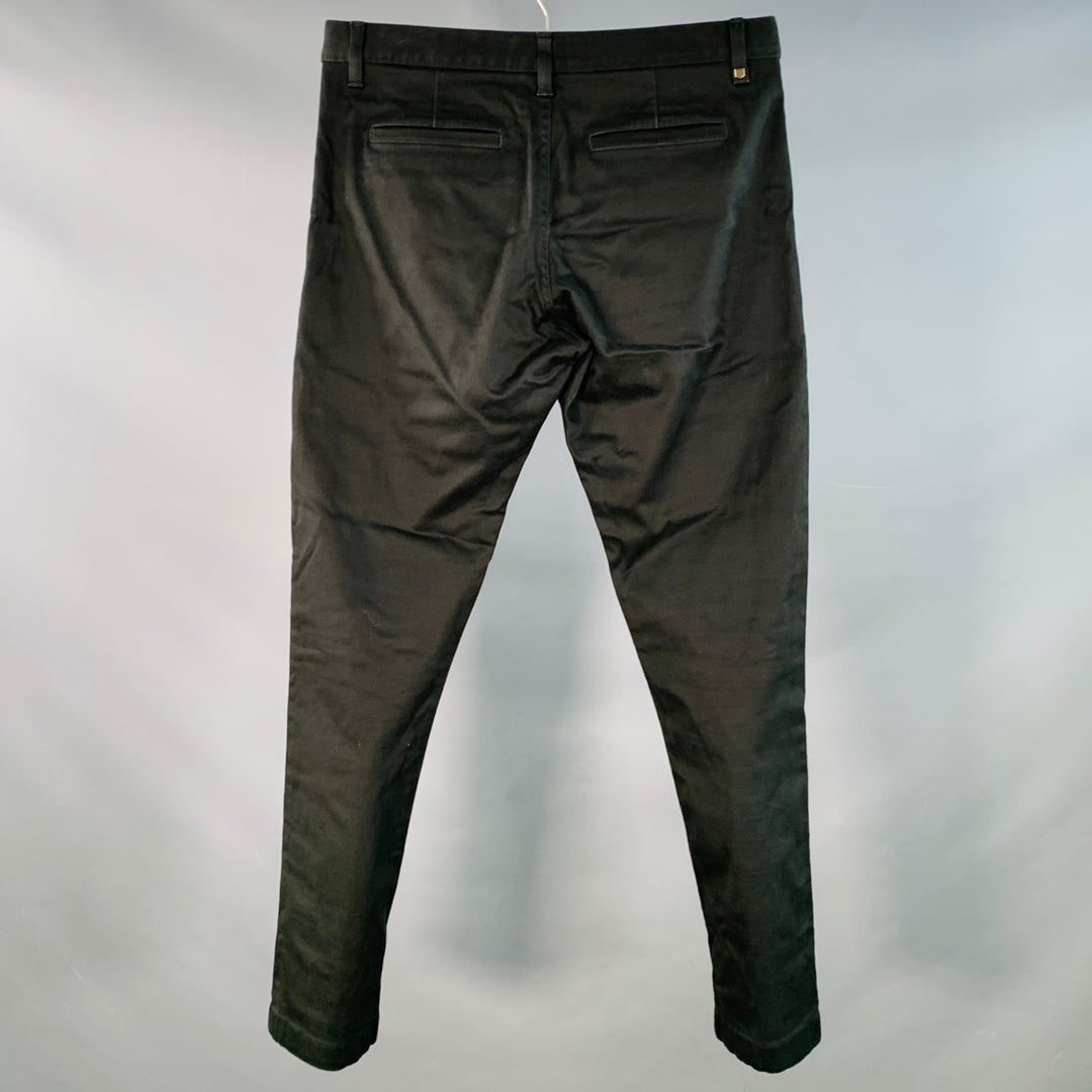 SAINT LAURENT Size 30 Black Cotton Blend Flat Front Slim Tapered Casual Pants