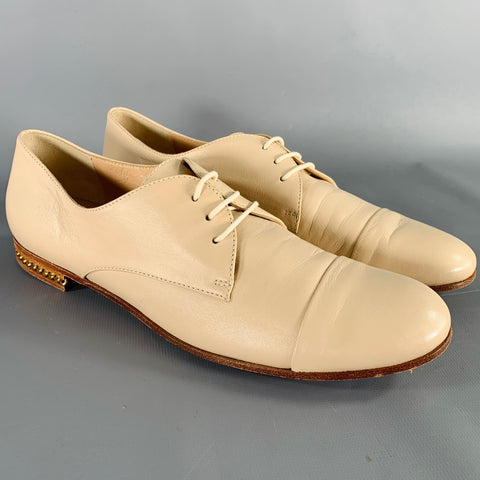 BALDININI Size 7 Beige Leather Cap Toe Lace-Up Shoes