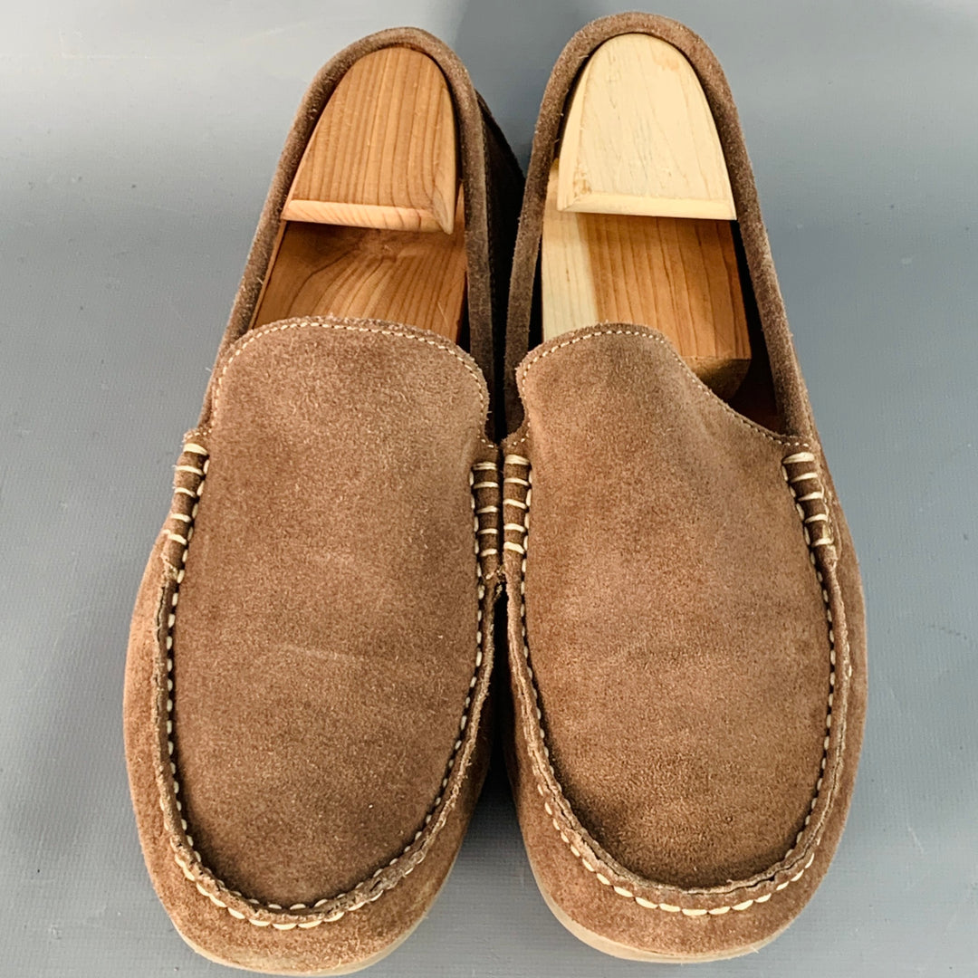 GINO ROSSI Size 10 Brown Contrast Stitch Suede Moccasin Loafers