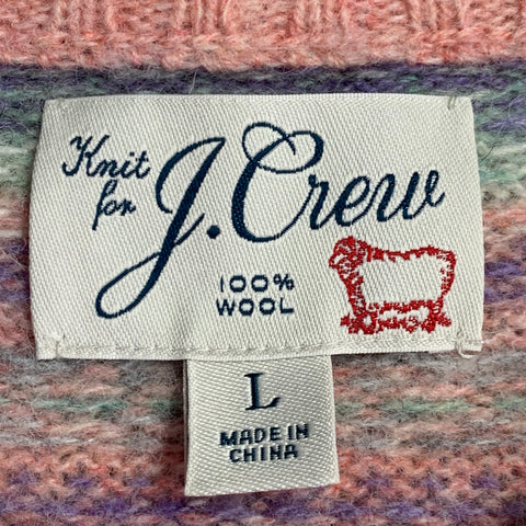 J. CREW Size L Pink Multi Color Nordic Stripe Wool Crew Neck Sweater