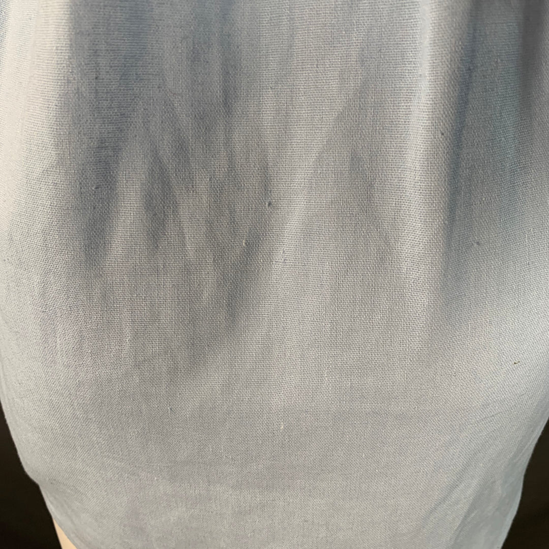 USISI.SISTER Size S Blue Cotton Linen One Pocket Braided Trim Blouse