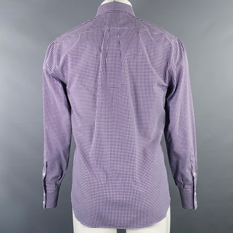 BRUNELLO CUCINELLI Size S Purple White Gingham Cotton Long Sleeve Shirt