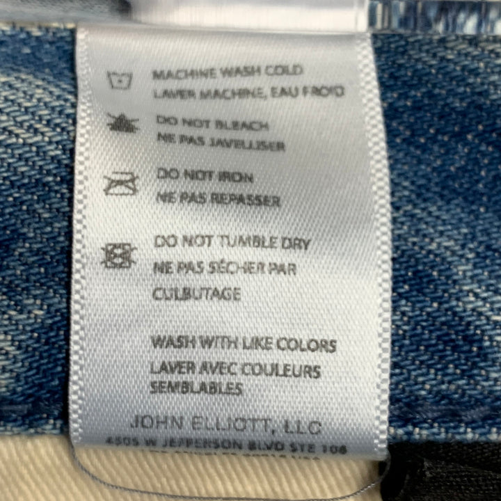JOHN ELLIOTT Size 34 Blue Distressed Cotton Blend Button Fly Jeans