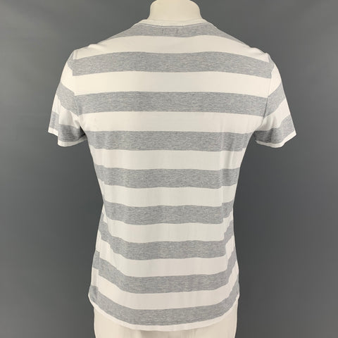BURBERRY Taille L T-shirt à col rond en coton à rayures blanches et grises