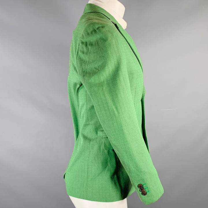 MR. GENTLEMAN Size 40 Green Herringbone Cotton Notch Lapel Sport Coat