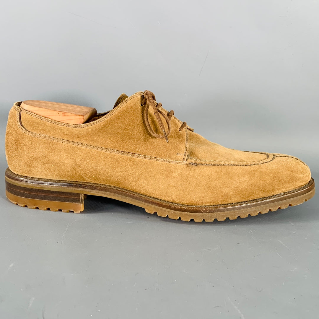GRAVATI Size 12 Tan Suede Split Toe Derby Lace-Up Shoes