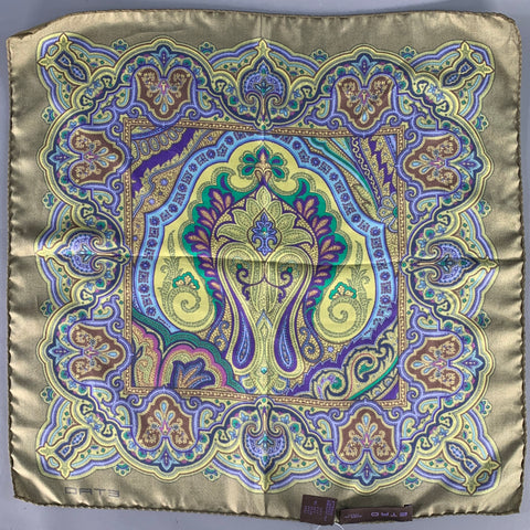 ETRO Multi Color Paisley Silk Pocket Square