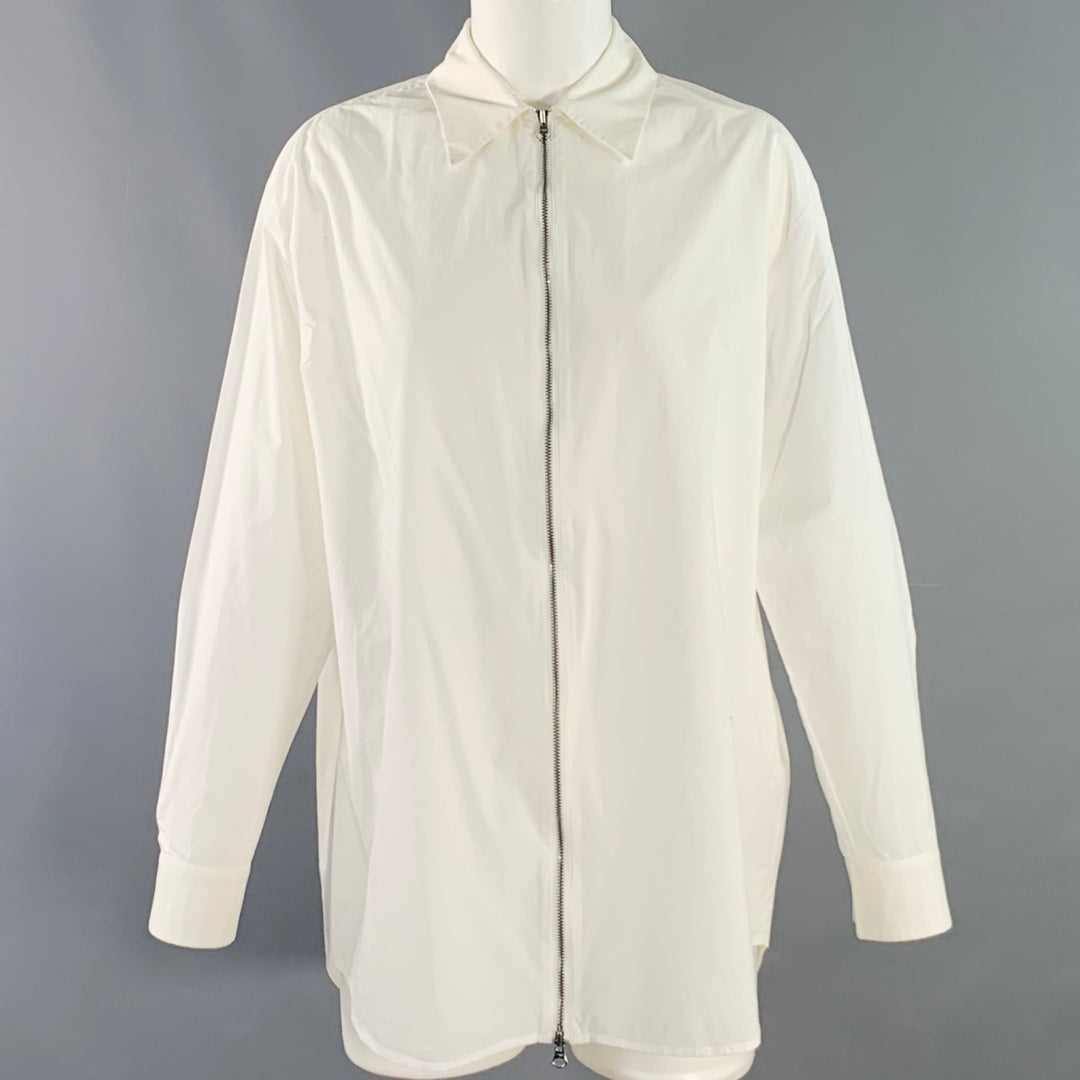 MM6 MAISON MARGIELA Size S White Cotton Long Sleeve Zip Up Shirt