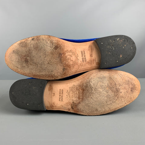 DEL TORO Size 9.5 Royal Blue Textured Velvet Slip On Loafers