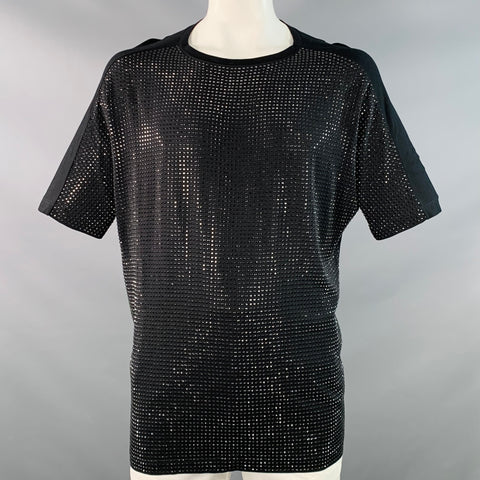 GUCCI Size L Black Studded Silk Dolman Sleeves Crew Neck T-shirt