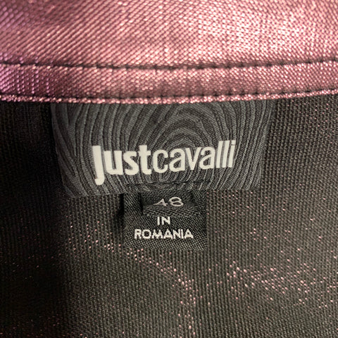 JUST CAVALLI Size S Pink Metallic Shimmery Polyester Blend Long Sleeve Shirt