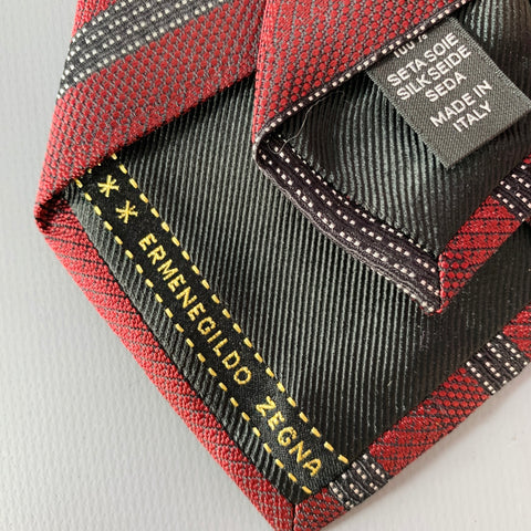 ERMENEGILDO ZEGNA Burgundy Black Diagonal Stripe Silk Jacquard Tie