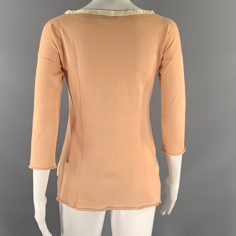 PRADA Size 2 Tan Cream Cotton Stripe Scoop Neck Shirt