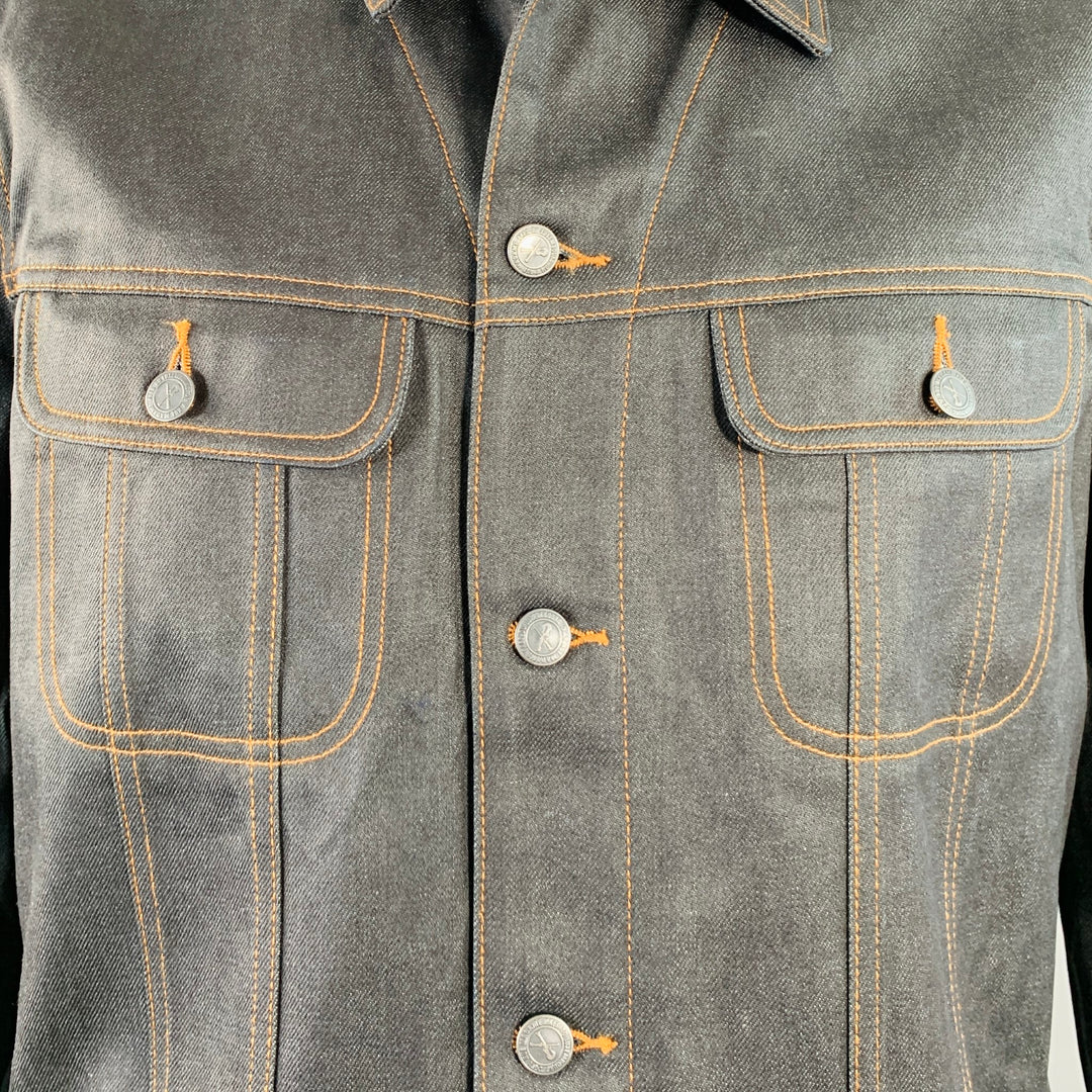 A.P.C. Size XXL Blue Contrast Stitch Waxed Cotton Trucker Jacket