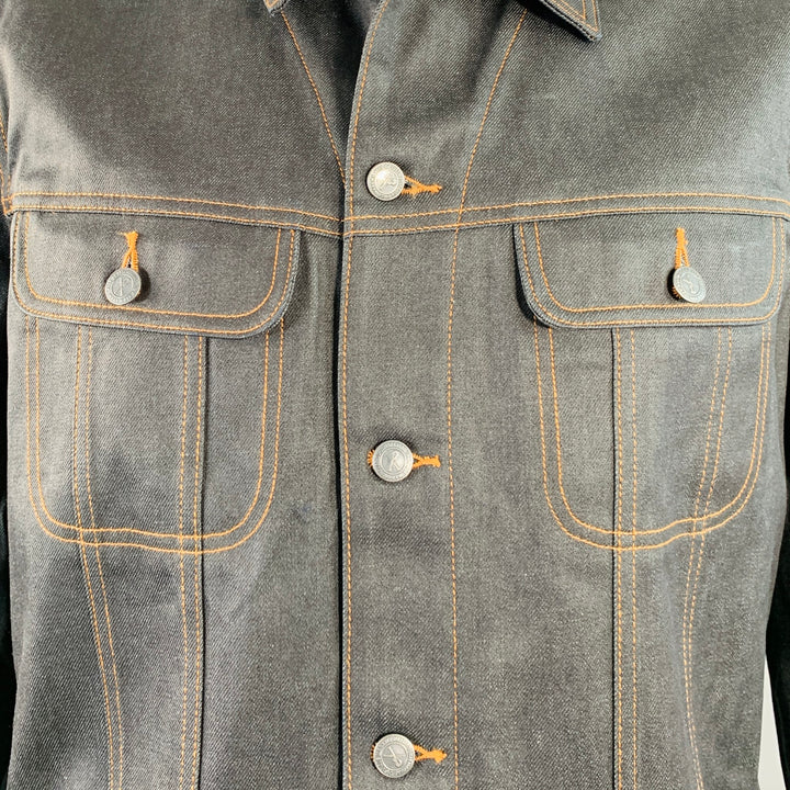 A.P.C. Size XXL Blue Contrast Stitch Waxed Cotton Trucker Jacket