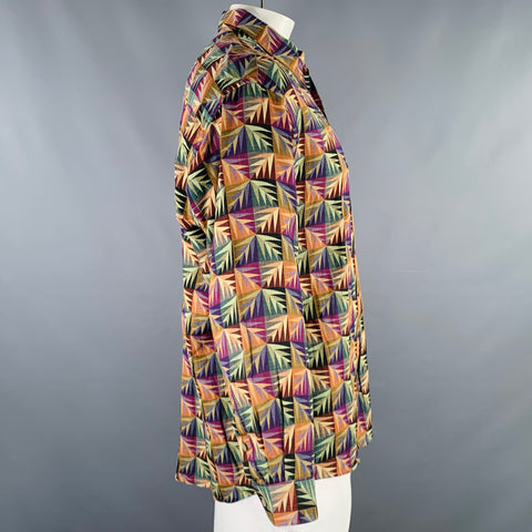 JHANE BARNES Size XL Multi Color Abstract Cotton One Pocket Long Sleeve Shirt