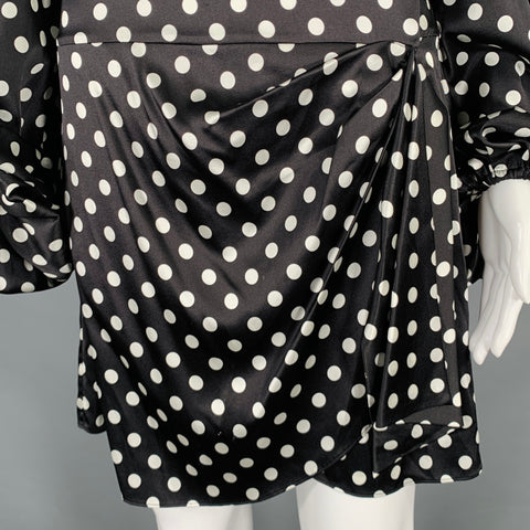 CAROLINE CONSTAS Size S Black White Silk Blend Polka Dot Bell Sleeves Dress