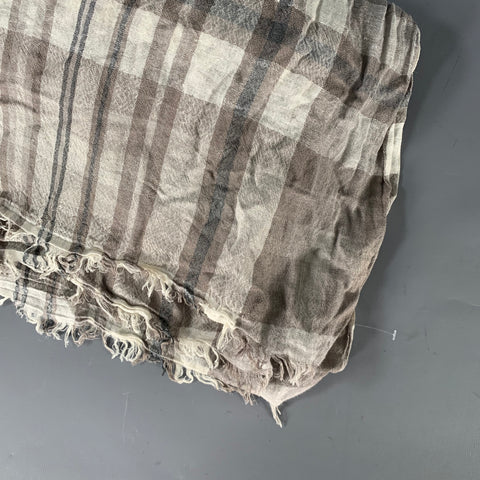BRUNELLO CUCINELLI Size Beige Grey Plaid Linen Scarves