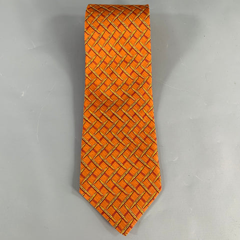 VALENTINO Gold Copper Abstract Silk Tie