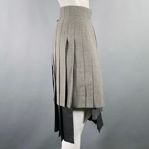 THOM BROWNE Size 2 Grey Charcoal Wool Pleated Knee Length Skirt