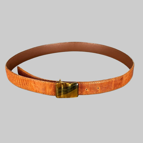 VINTAGE Size 33 Brown Gold Lizard Leather Belt