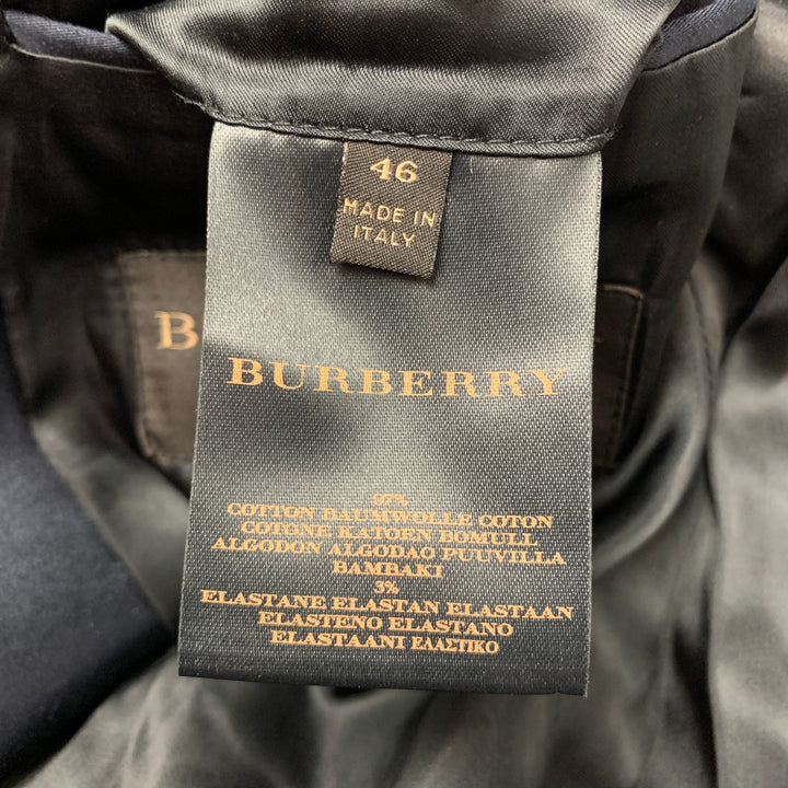 BURBERRY Size 36 Navy Cotton Blend Peak Lapel Tuxedo Sport Coat