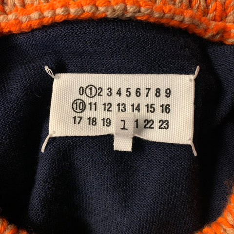 MAISON MARGIELA SS2024 Size L Navy Orange Knit Wool Crew Neck Sweater