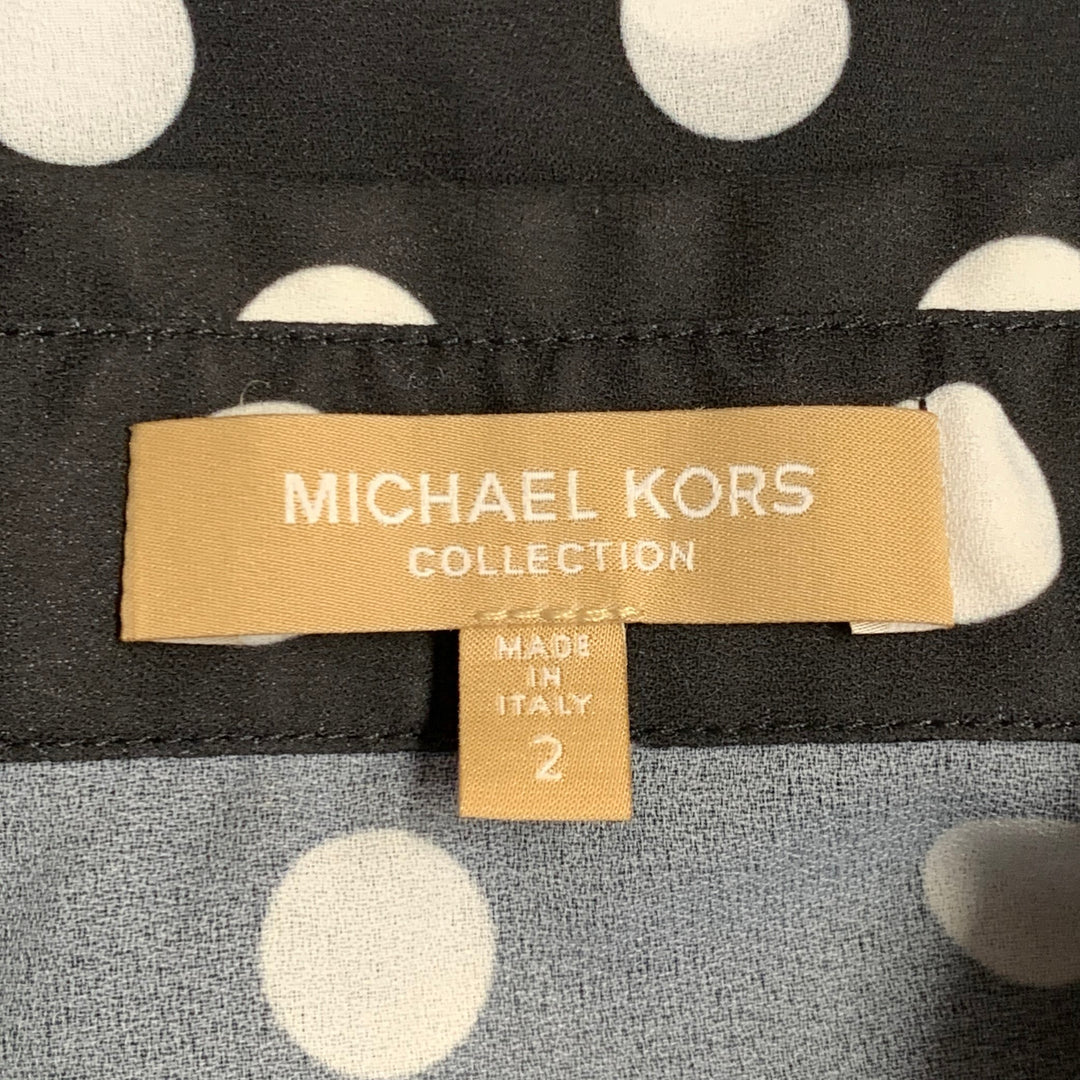 MICHAEL KORS COLLECTION Size 2 Black White Polyester Polka Dot Bow Blouse