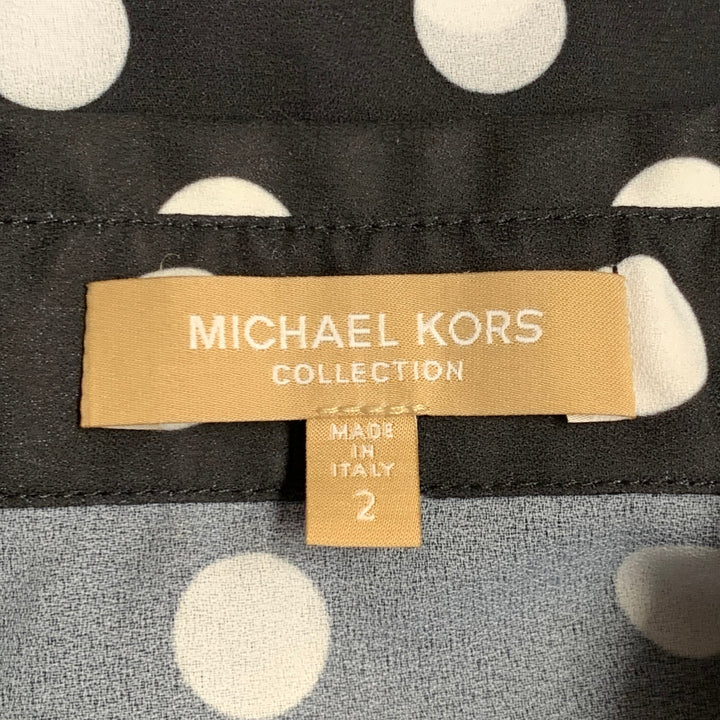 MICHAEL KORS COLLECTION Size 2 Black White Polyester Polka Dot Bow Blouse