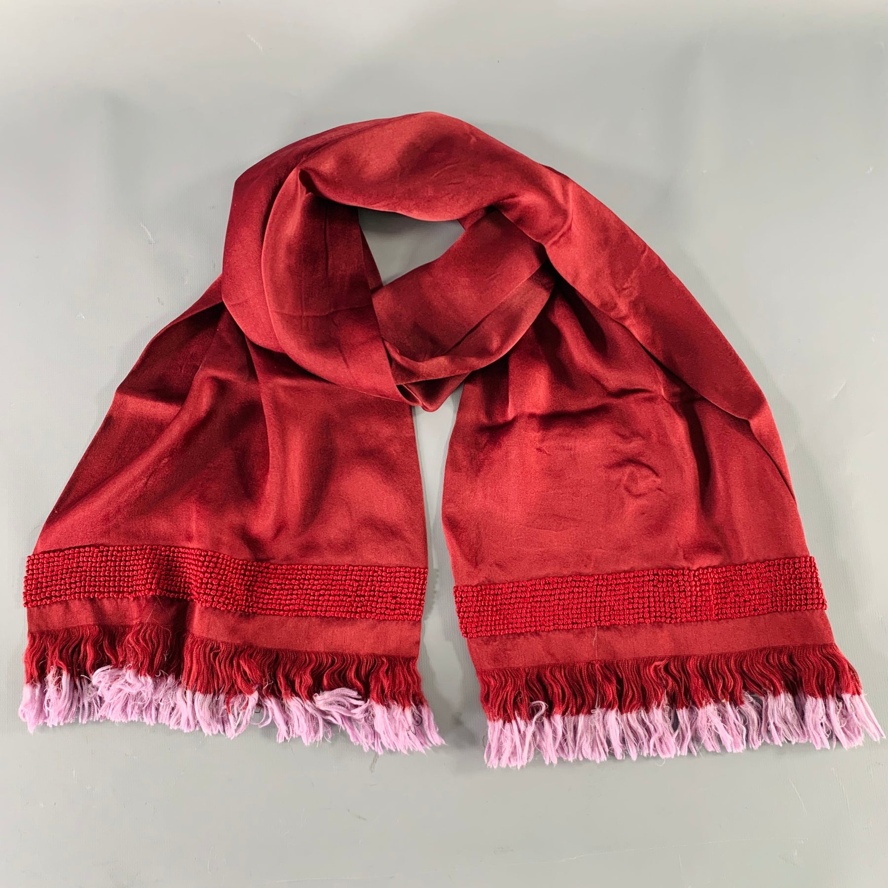 DRIES VAN NOTEN Brown Burgundy Silk Fringe Scarf – Sui