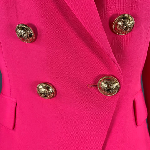BALMAIN Size M Pink Neon Wool Double Breasted Coat