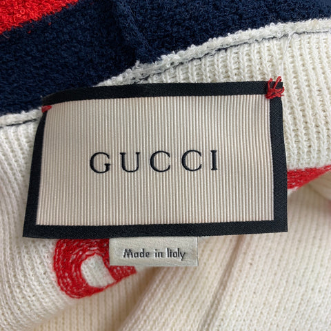 GUCCI Talla XS Bata con cinturón de rizo con cuentas, color crema, rojo y azul
