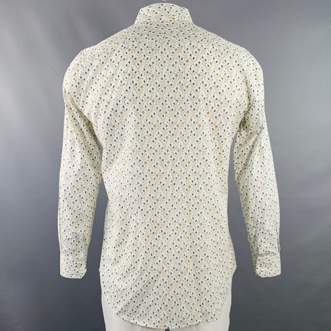PAUL SMITH Size L White Multi Color Floral Cotton Slim Fit Long Sleeve Shirt