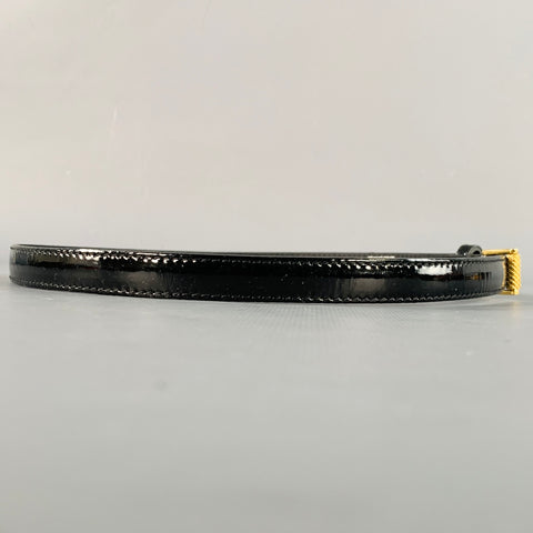 BOTTEGA VENETA Size S Black Gold Patent Leather Skinny Belt