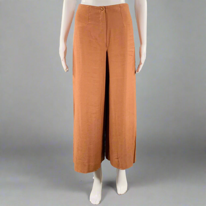 CLAUDE MONTANA Size 4 Brown Linen Blend Pleated Flat Front Pants Suit