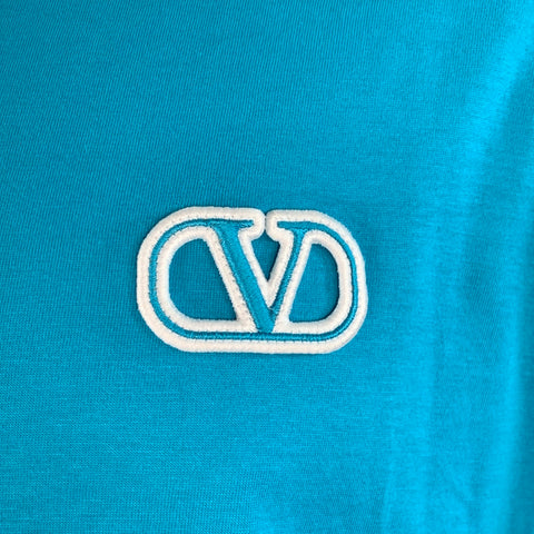 VALENTINO Size XL Blue White Logo Cotton Short Sleeve T-shirt