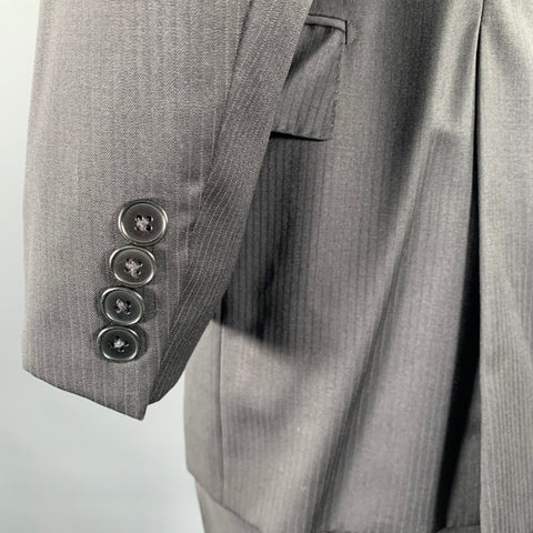 ERMENEGILDO ZEGNA Size 52 Black Pinstripe Wool Silk Notch Lapel Suit