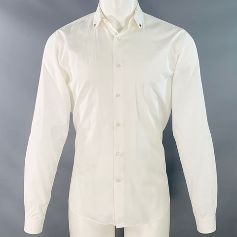 VALENTINO Size S White Cotton Studded Button Up  Long Sleeve Shirt
