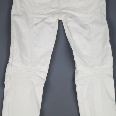 BALMAIN Size 4 White Cotton Gold Zip Moto Jeans BALMAIN