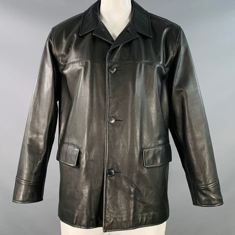 POLO by RALPH LAUREN Size L Black Leather Single Breasted Coat