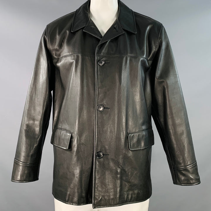 POLO by RALPH LAUREN Size L Black Leather Single Breasted Coat