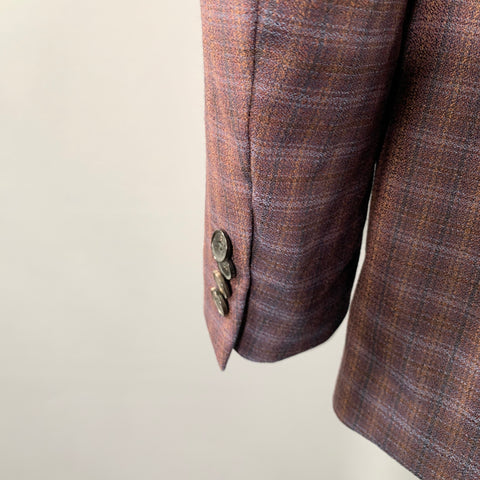 ETRO Size 48 Burgundy Black Gold Plaid Wool Notch Lapel Suit