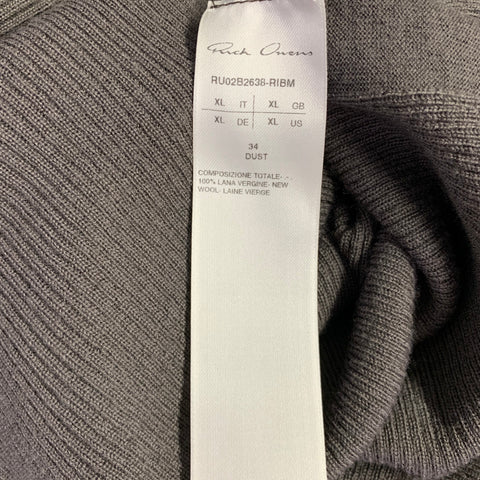 RICK OWENS FW22 Size XL -Strobe- Brown Ribbed Wool Mock Neck Pullover