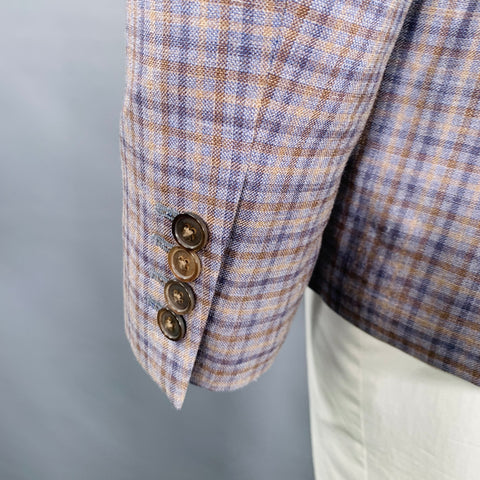 PAUL SMITH Size 42 Grey Brown Navy Plaid Wool Linen Sport Coat