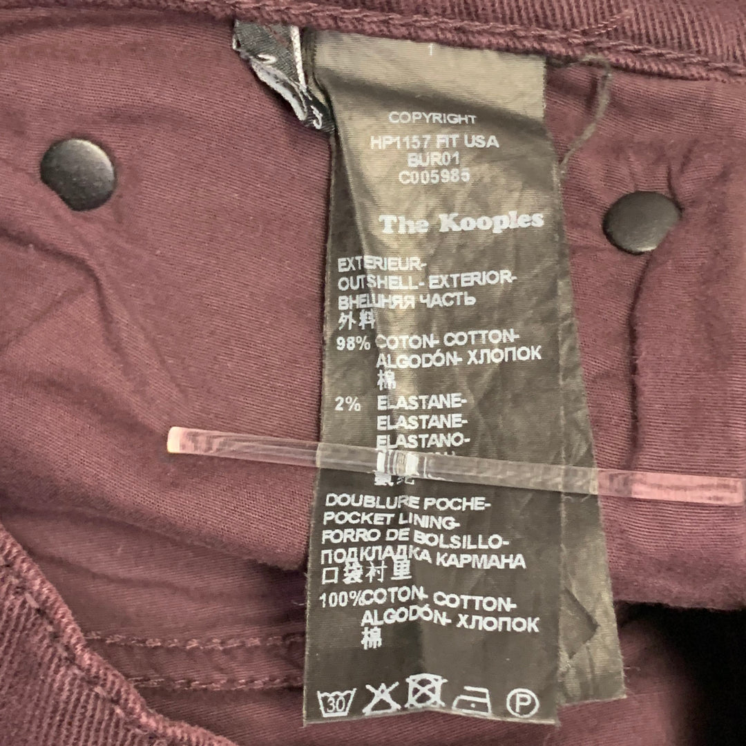 THE KOOPLES Size 32 Burgundy Cotton Blend Twill Fitted Slim Straight Jeans