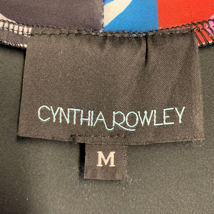 CYNTHIA ROWLEY Size M Black Multi Color Polyester Blend Abstract Casual Top