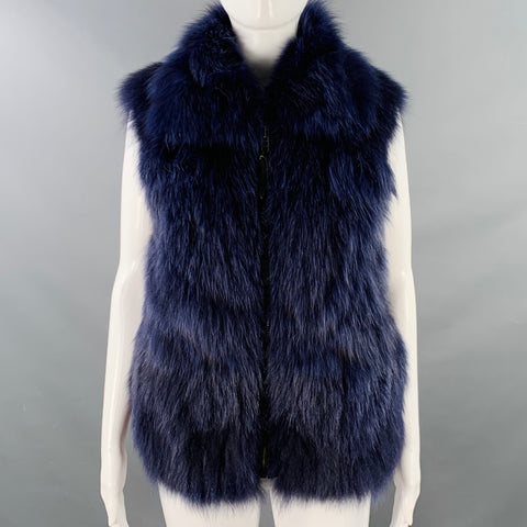 SAM Size M Navy Fox Fur Zip Up Vest